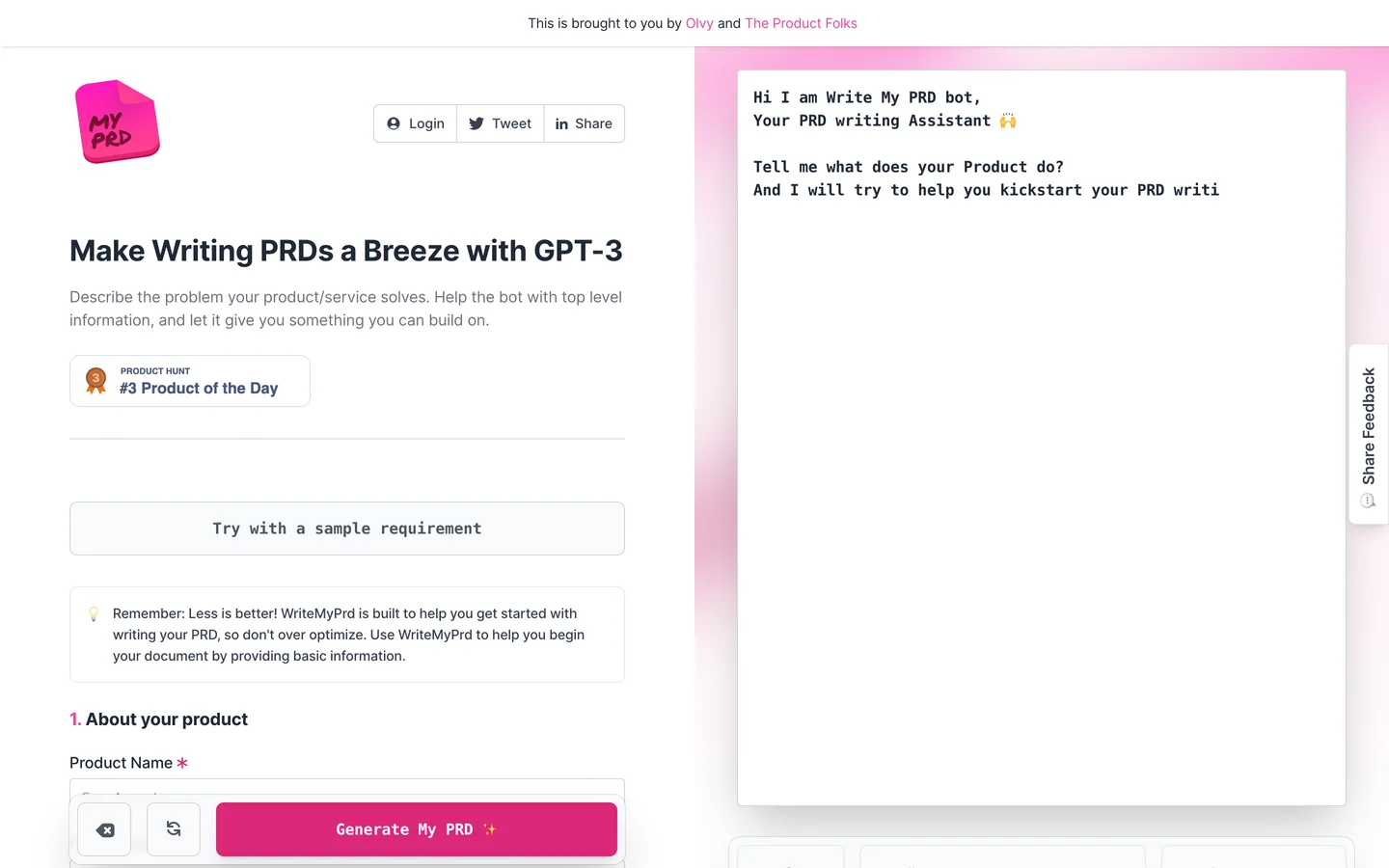 WriteMyPrd | Make Writing PRDs a Breeze with GPT-3