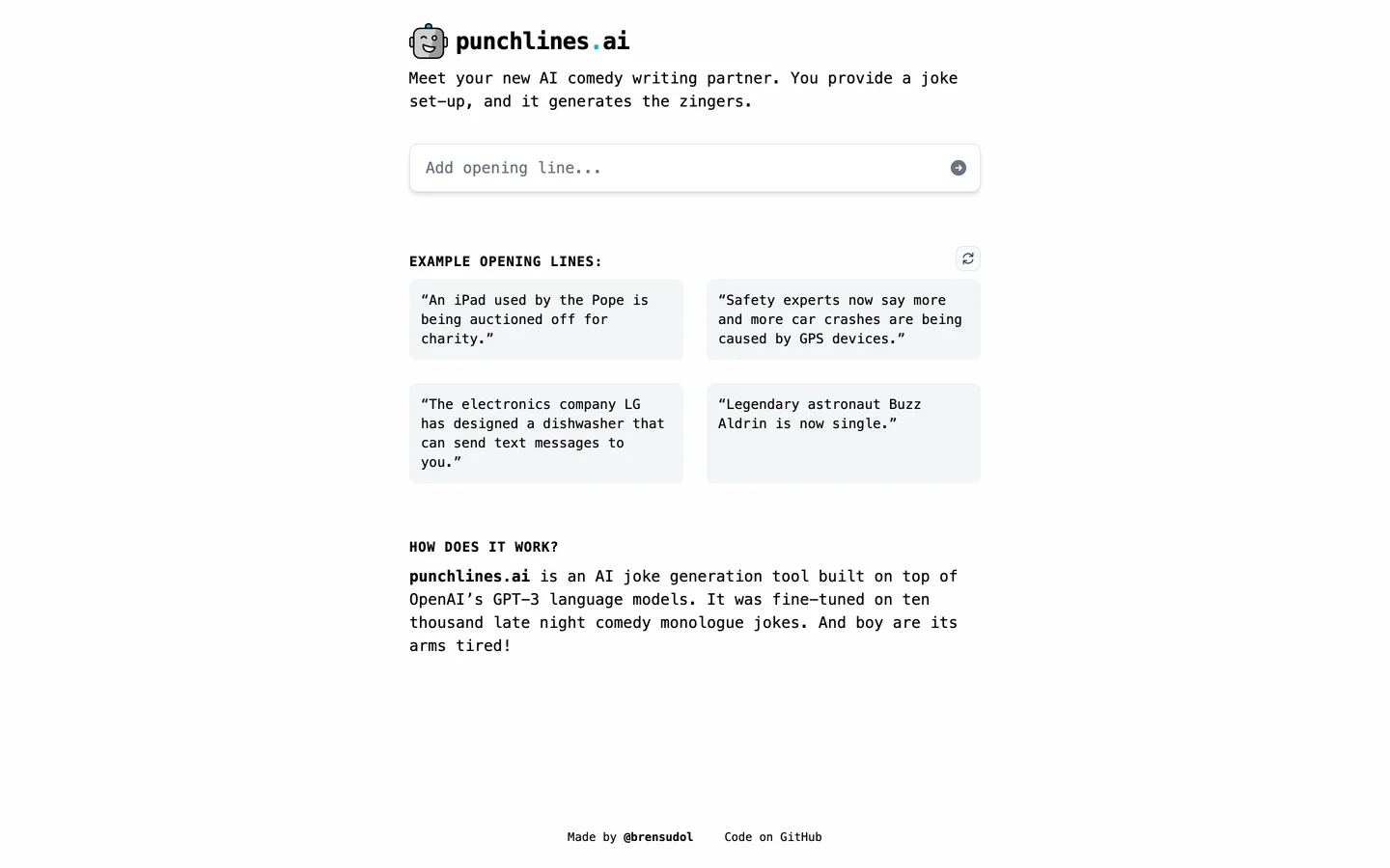 punchlines.ai :: Generate jokes with a GPT-based AI