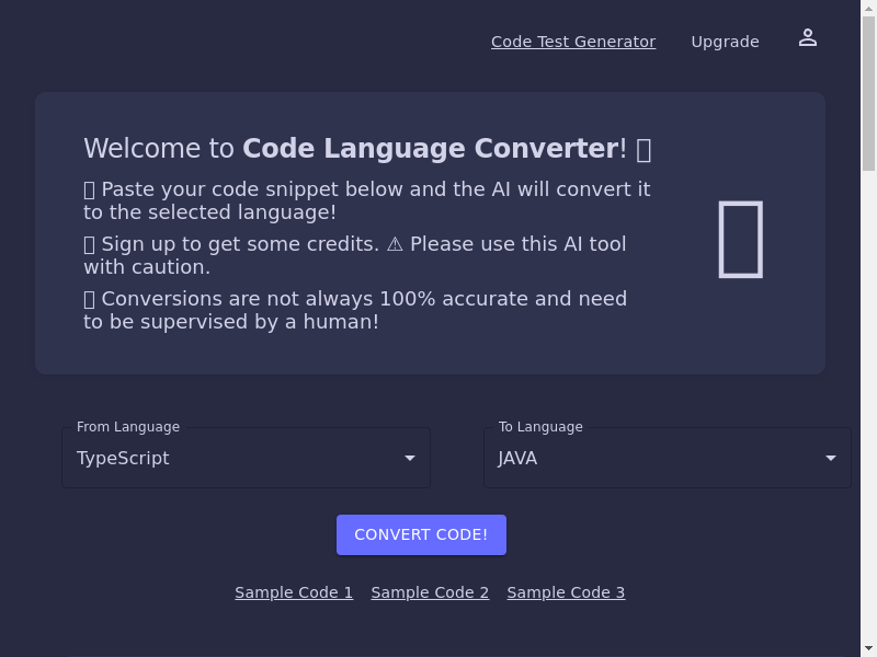 Code Language Converter - Convert code to other languages using AI