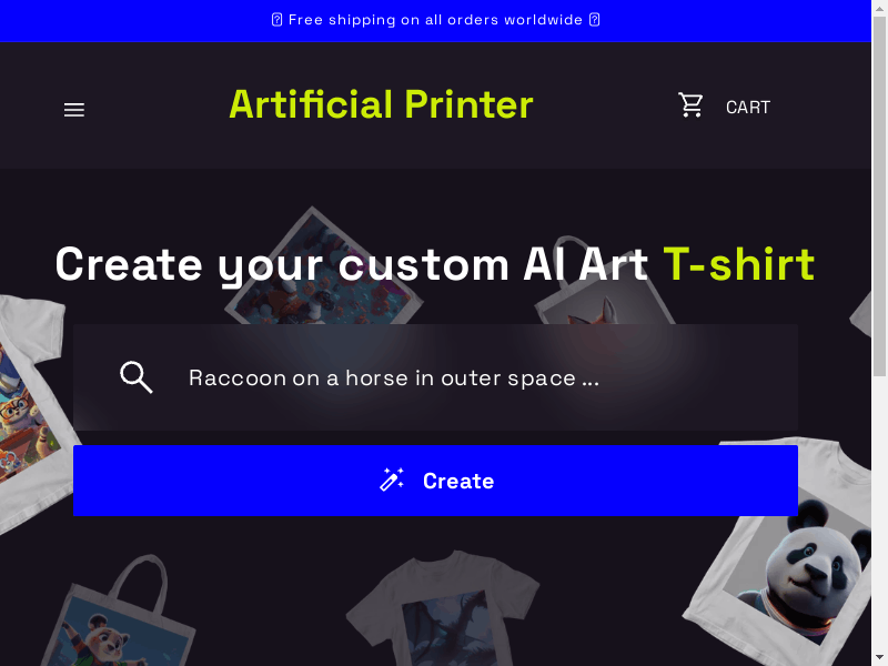 "Create your unique t-shirt with AI! Printed and delivered to your door
