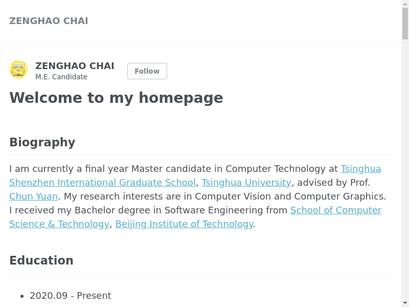 Welcome to my homepage - ZENGHAO CHAI