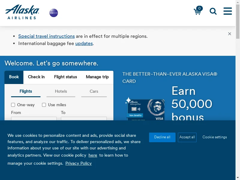 Alaska Airlines - Flight Deals and Cheap Airline Tickets - Book TodayUser Profile Informationsearchshopping cartsearchsearchshopping cartsearchPlane_White-rotated