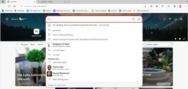 Microsoft Bing search box screenshot